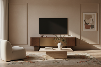 Mueble Tv Bournel en madera contrachapada marrón – Estilo Contemporáneo