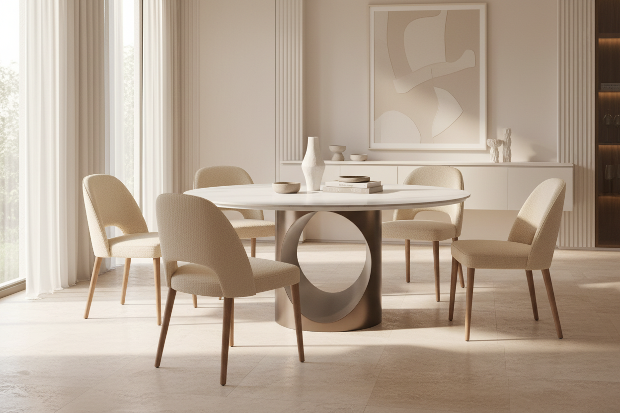 Mesa Comedor Dausse en piedra sinterizada blanco roto – Estilo Contemporáneo