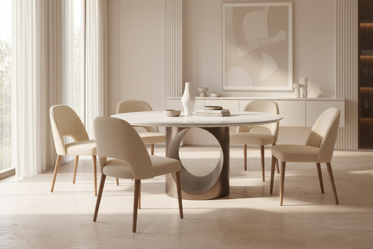 Mesa Comedor Dausse en piedra sinterizada blanco roto – Estilo Contemporáneo