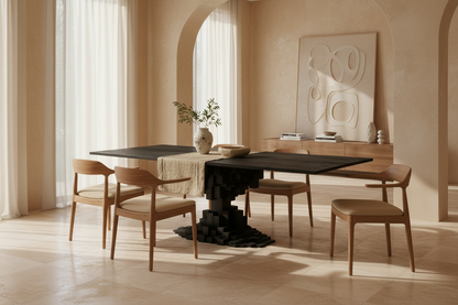 Mesa Comedor Pètria en madera de mango negro arenado – Estilo Contemporáneo