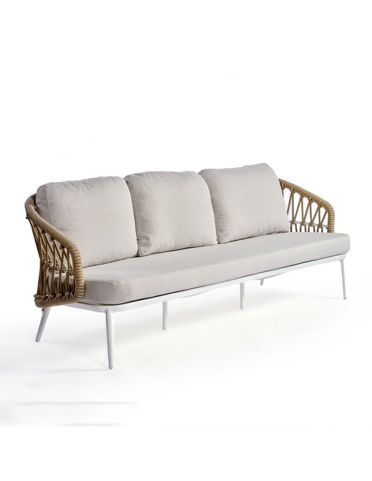 3 seater aluminum sofa white aluminum and rope