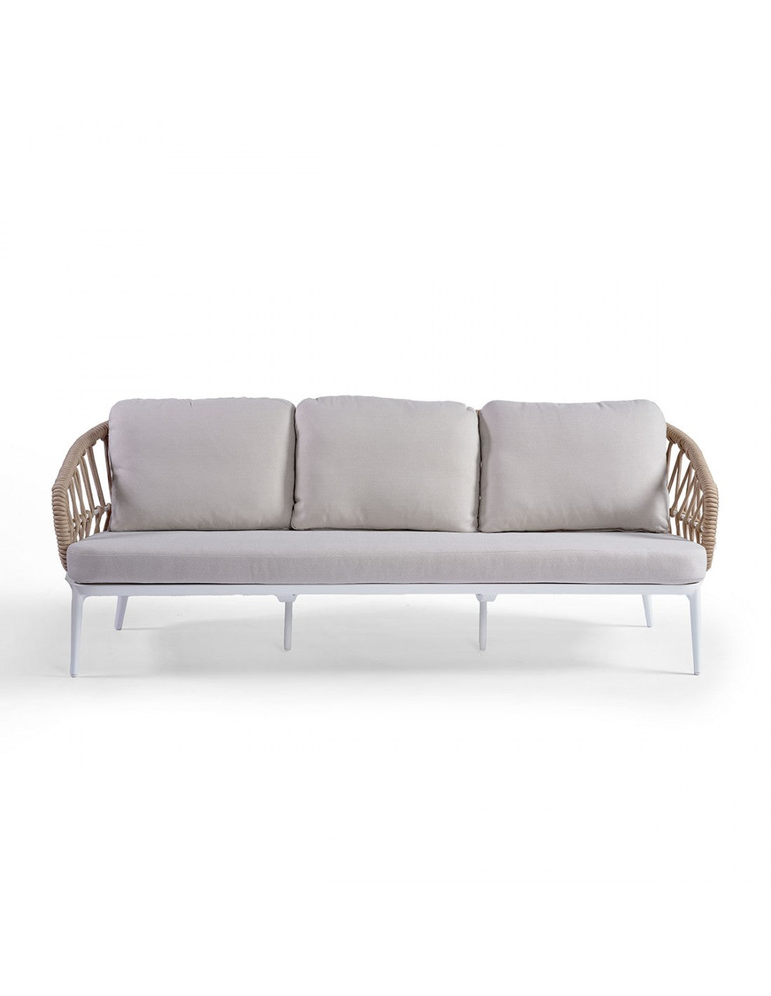 3 seater aluminum sofa white aluminum and rope