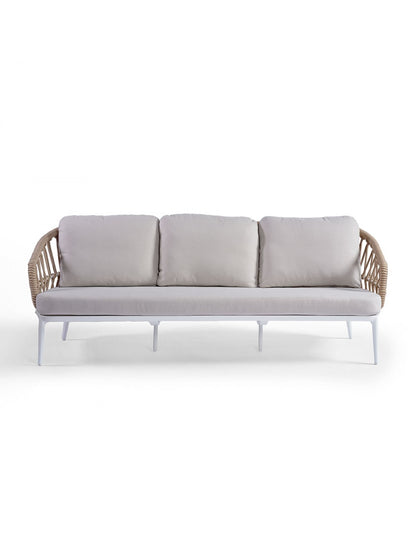 3 seater aluminum sofa white aluminum and rope