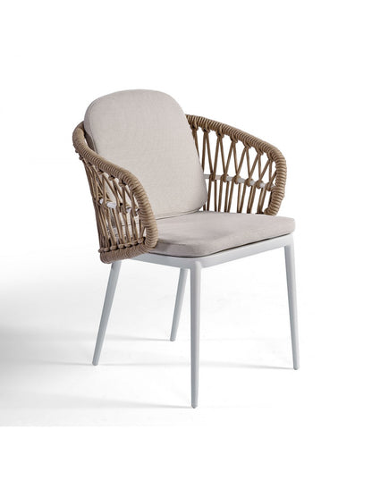 Silla de comedor exterior aluminio blanco y cuerda