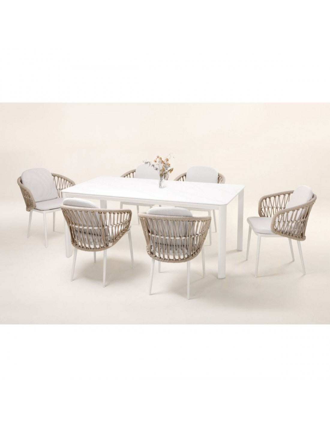 Silla de comedor exterior aluminio blanco y cuerda