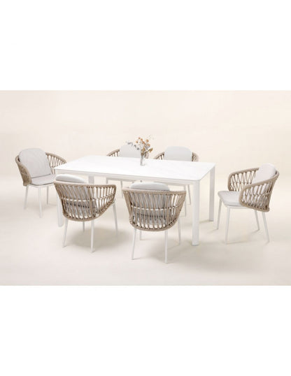 Silla de comedor exterior aluminio blanco y cuerda
