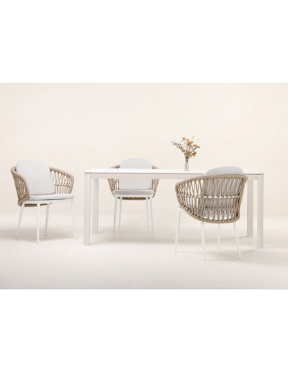 Silla de comedor exterior aluminio blanco y cuerda