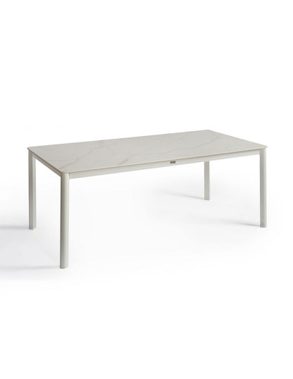 Mesa de exterior aluminio blanco y piedra