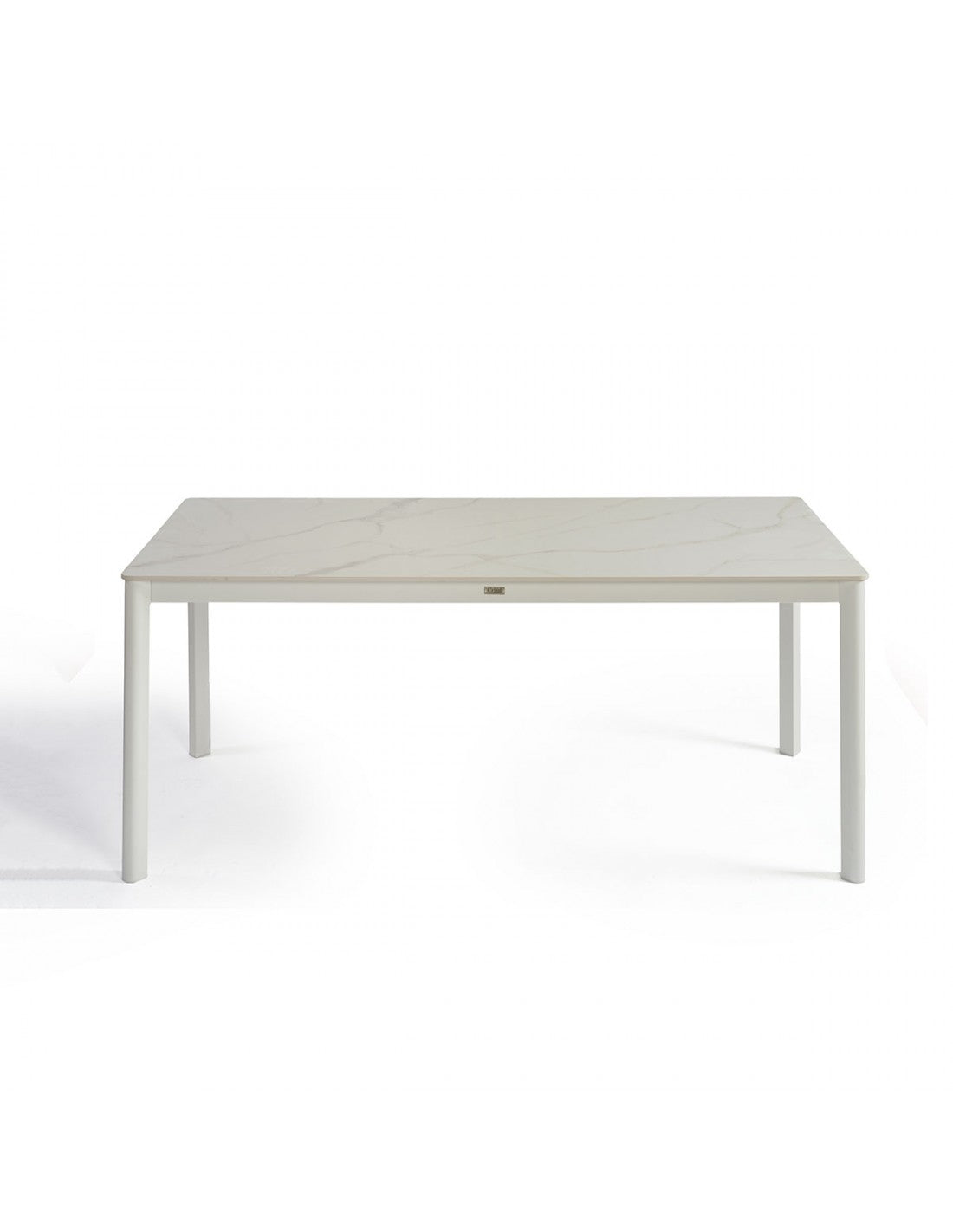 Mesa de exterior aluminio blanco y piedra