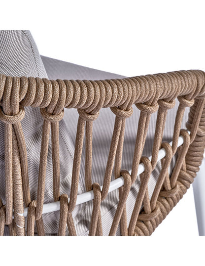 White aluminum armchair and natural rope