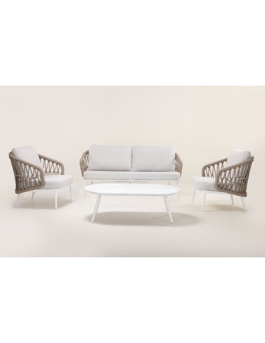 White aluminum armchair and natural rope