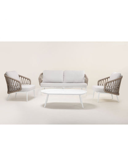 White aluminum armchair and natural rope