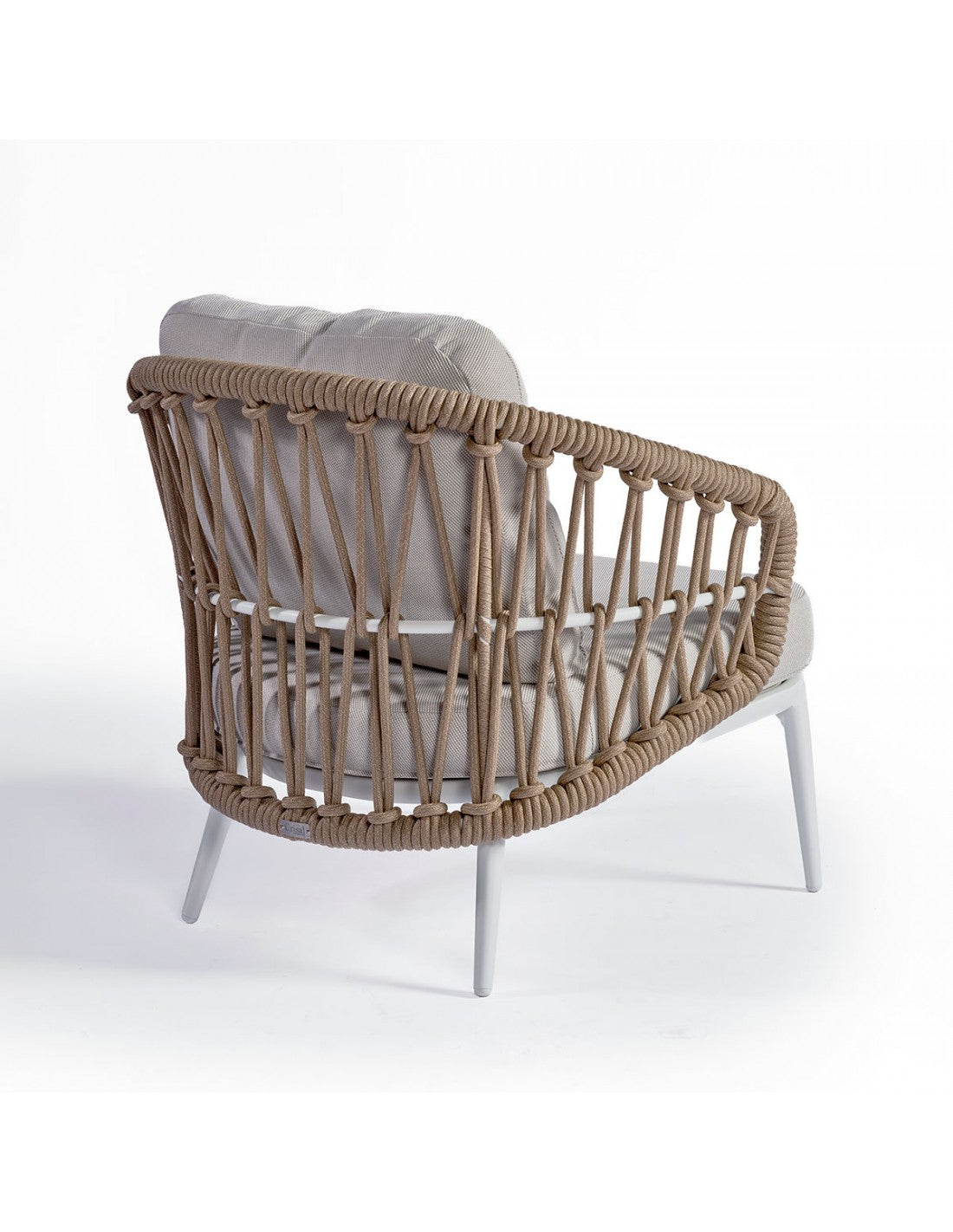 White aluminum armchair and natural rope