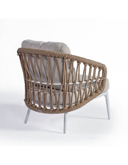 White aluminum armchair and natural rope