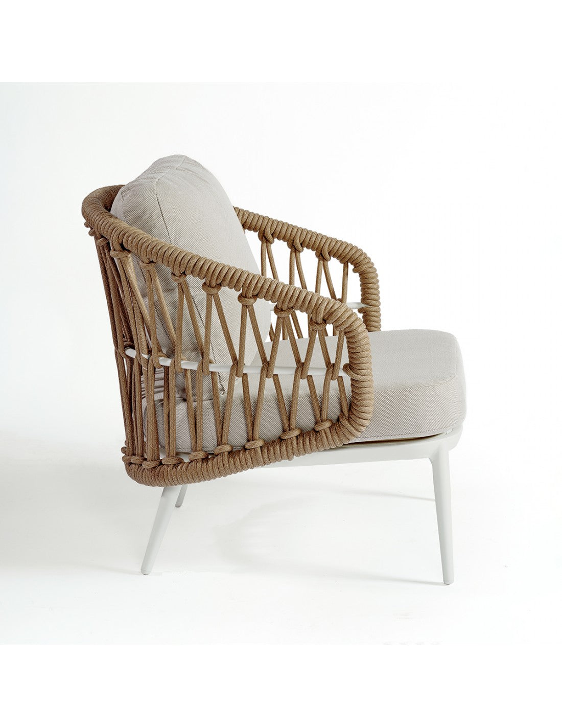White aluminum armchair and natural rope