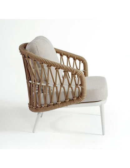 White aluminum armchair and natural rope