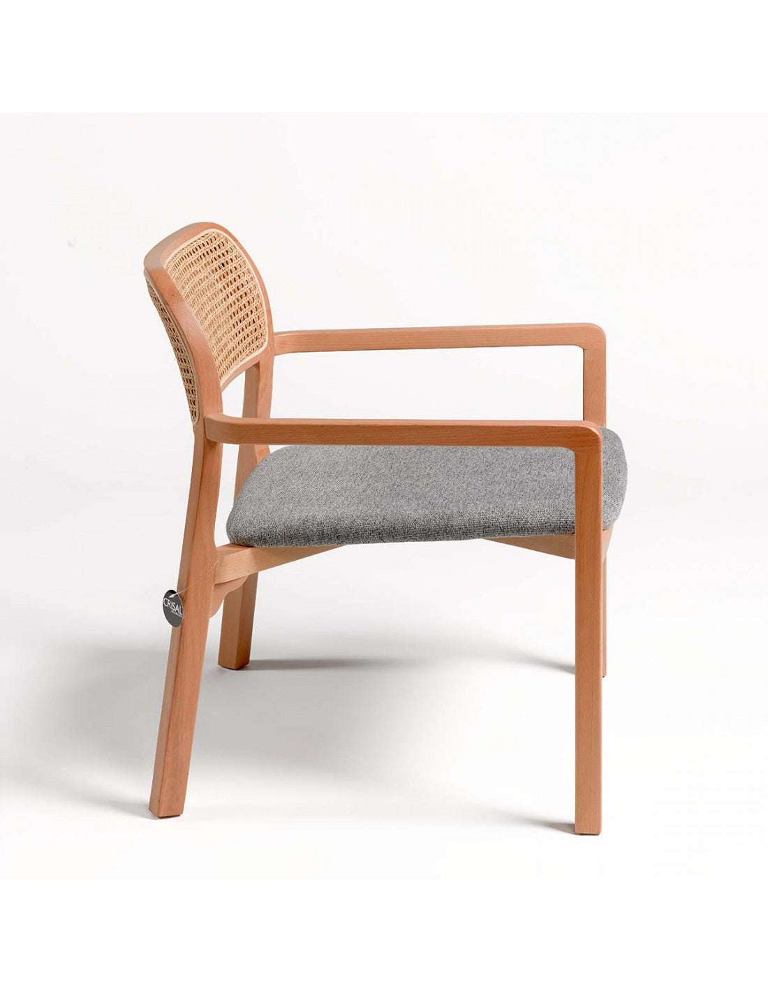 Natural wood armchair, upholstered seat and mesh