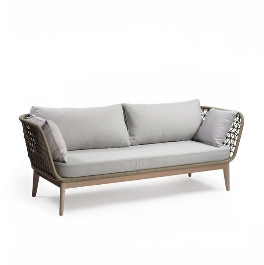 Outdoor sofa with two arms made of wood and rope...