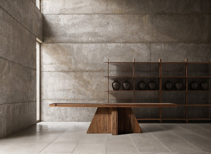 Mesa Comedor Brutalist en madera de sal marrón teñido – Estilo Contemporáneo