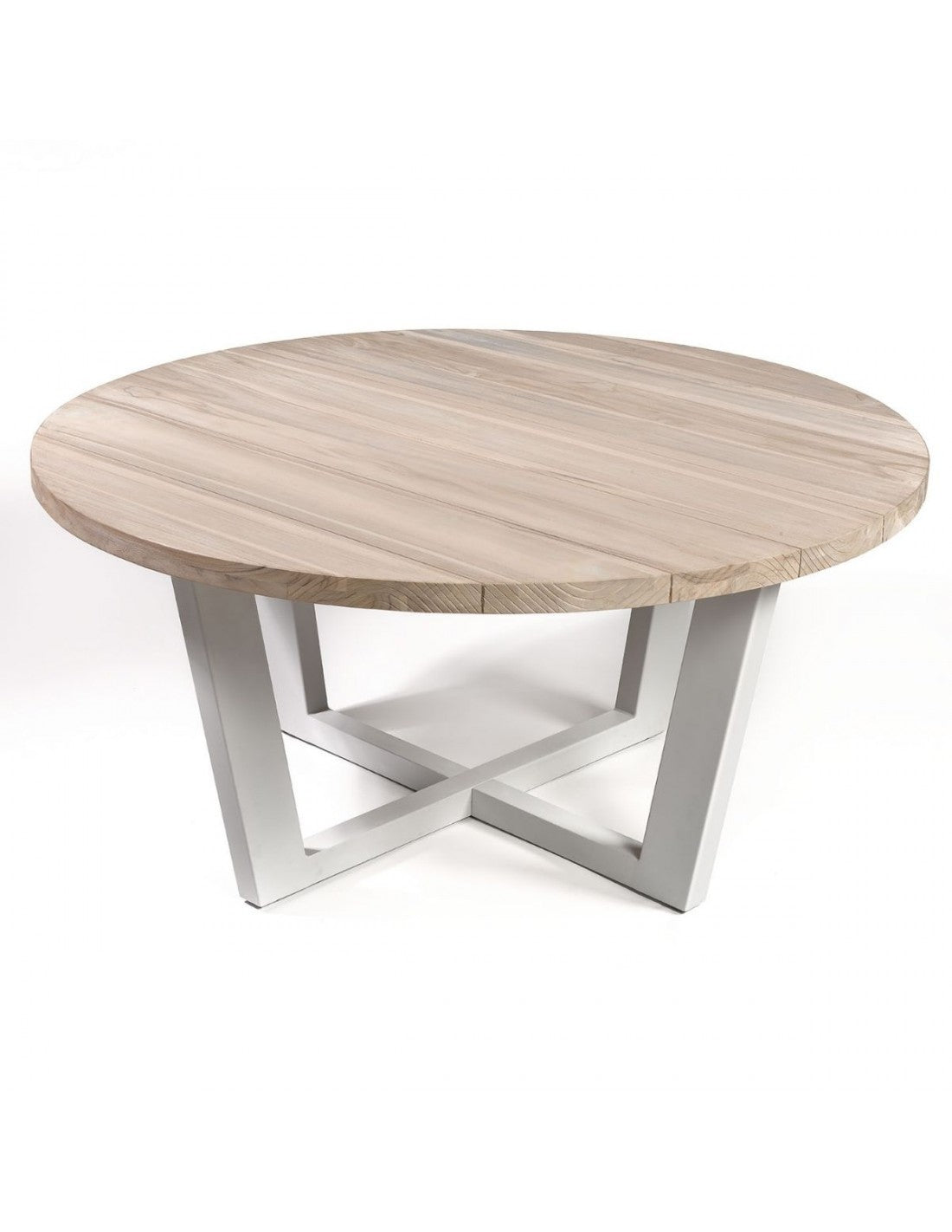 Round wooden outdoor dining table