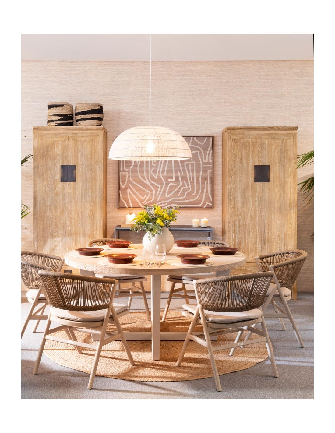 Round wooden outdoor dining table