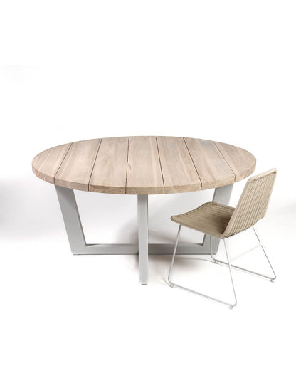 Round wooden outdoor dining table