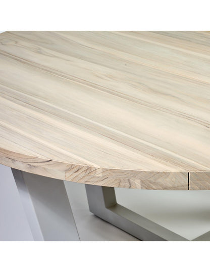 Mesa de comedor redonda de madera para exterior