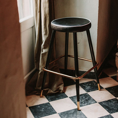 Vintage Style High Stool with Brass Details