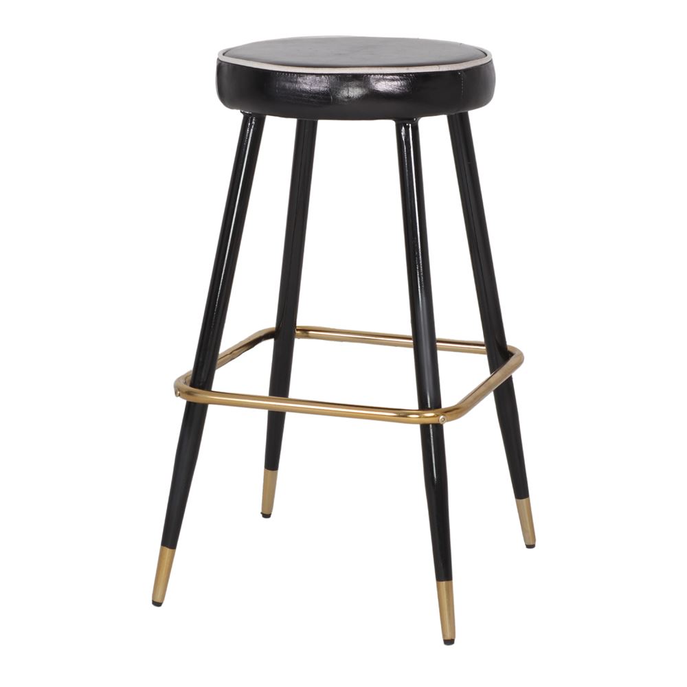 Vintage Style High Stool with Brass Details