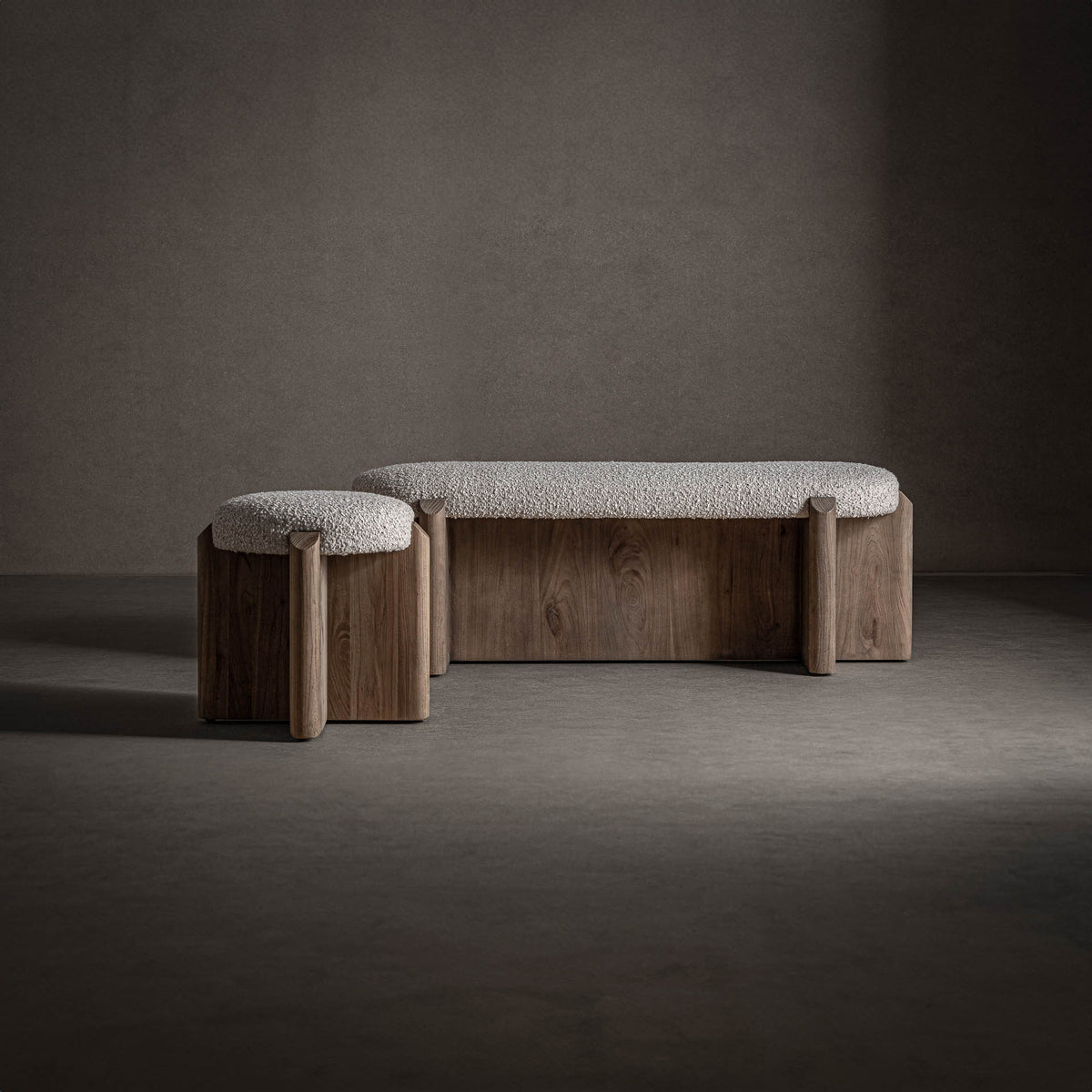 Pie de Cama Jacquard en madera de olmo marrón – Estilo Contemporáneo