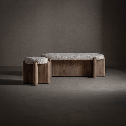 Pie de Cama Jacquard en madera de olmo marrón – Estilo Contemporáneo