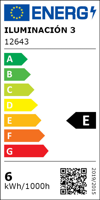 Etiqueta energética original de Lámpara de techo Olaia de metal negro y oro, clase E, English