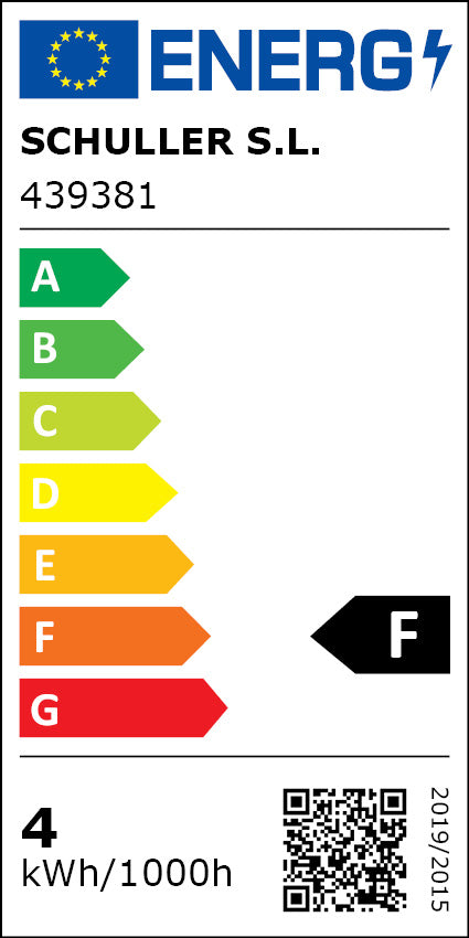 Original energy label for Dark Lamp 1L 20D, Black-Brass, class F, Español