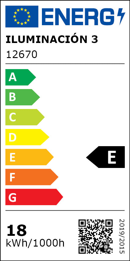 Etiqueta energética original de Lámpara de techo Olaia de 3 luces, clase E, English
