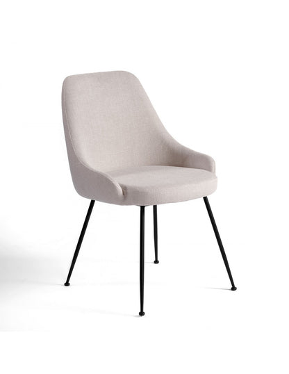 Stone gray upholstered dining chair with black leg