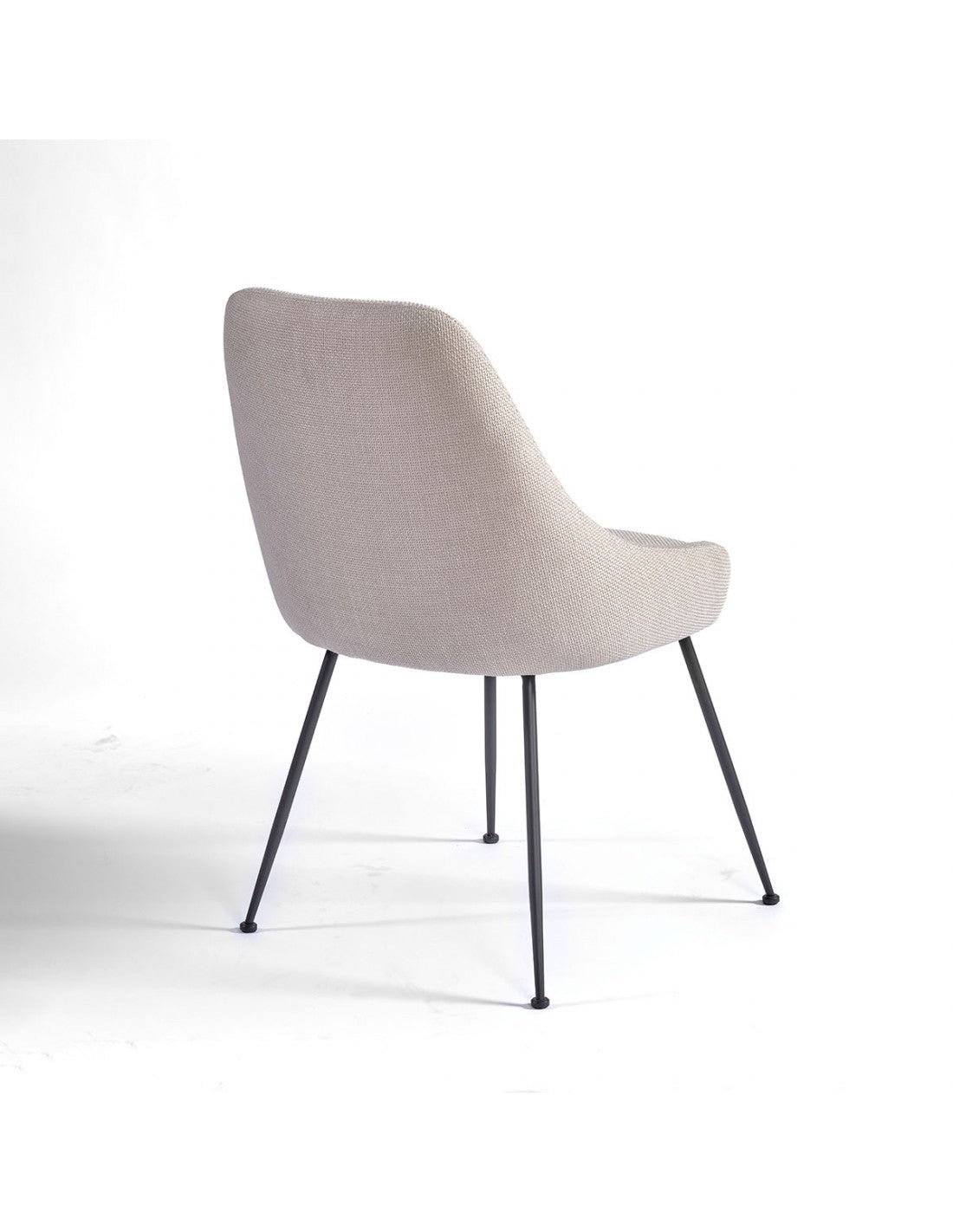 Stone gray upholstered dining chair with black leg