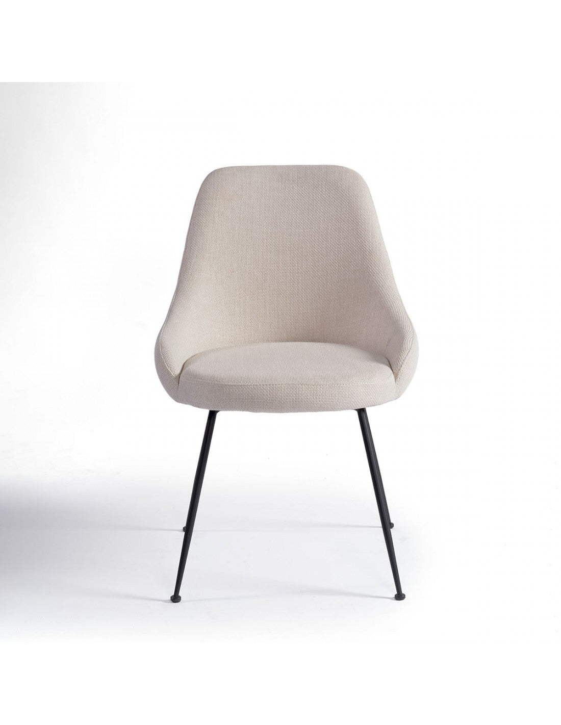 Stone gray upholstered dining chair with black leg
