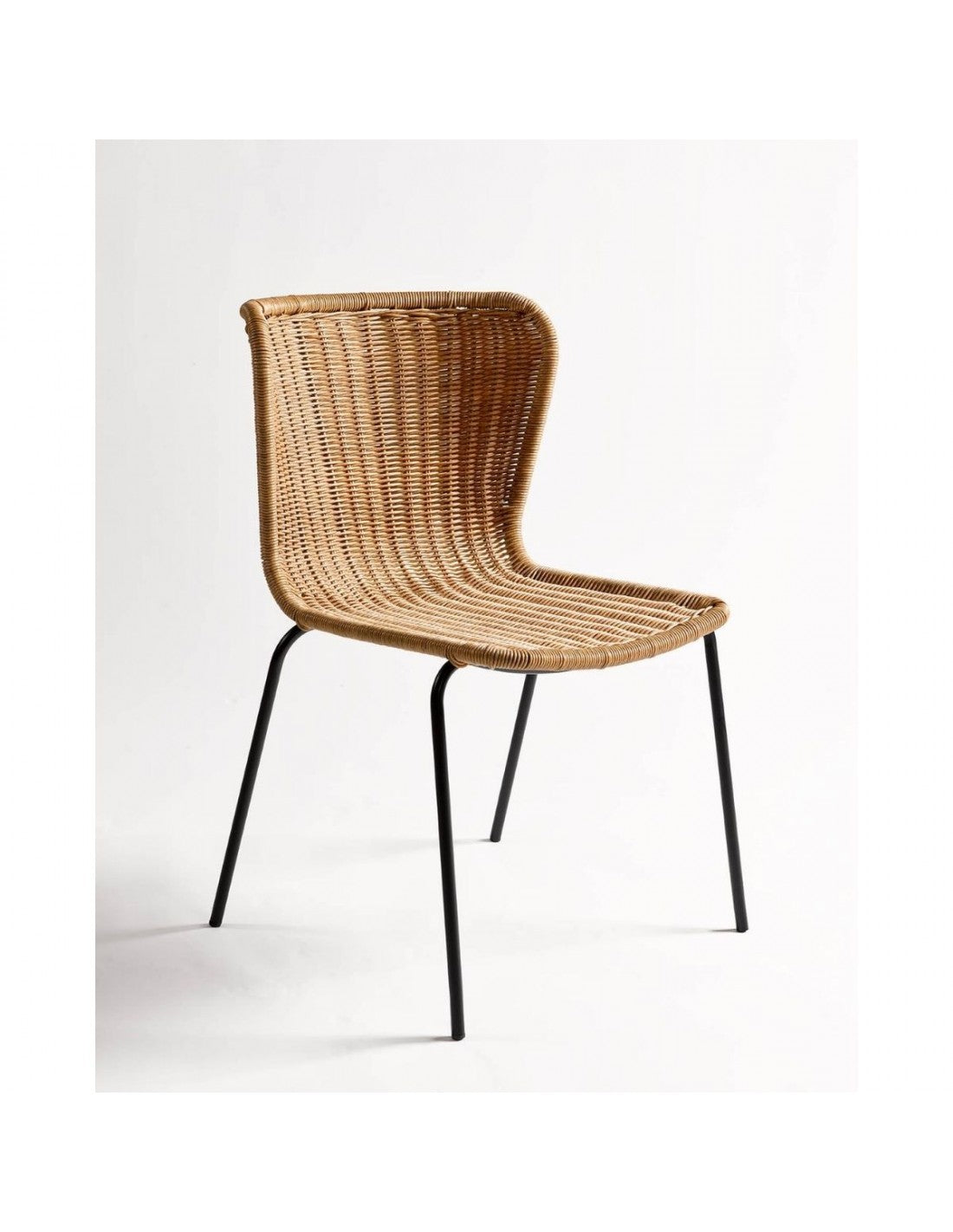 Stackable black leg synthetic rattan chair