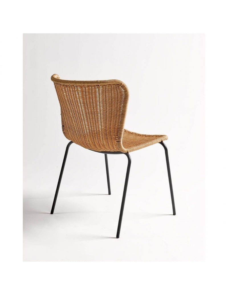 Stackable black leg synthetic rattan chair