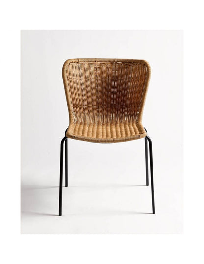 Stackable black leg synthetic rattan chair