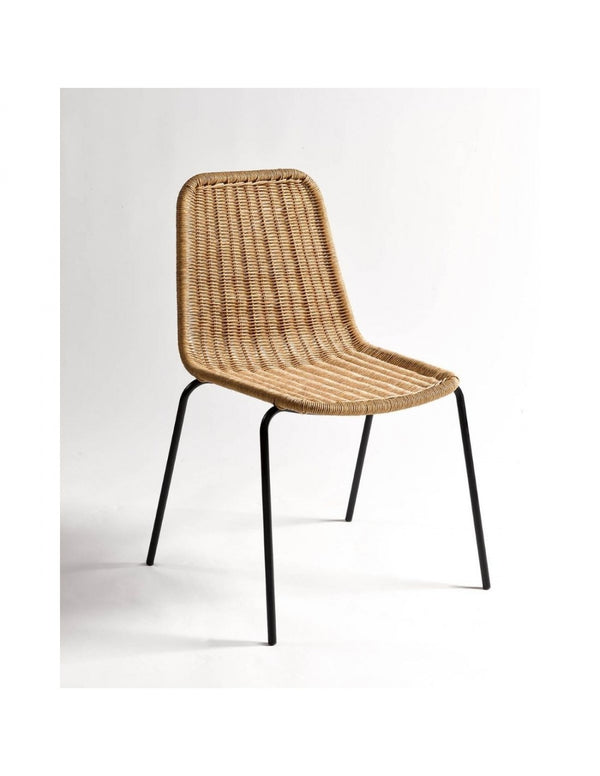 Synthetic rattan chair and stackable black leg