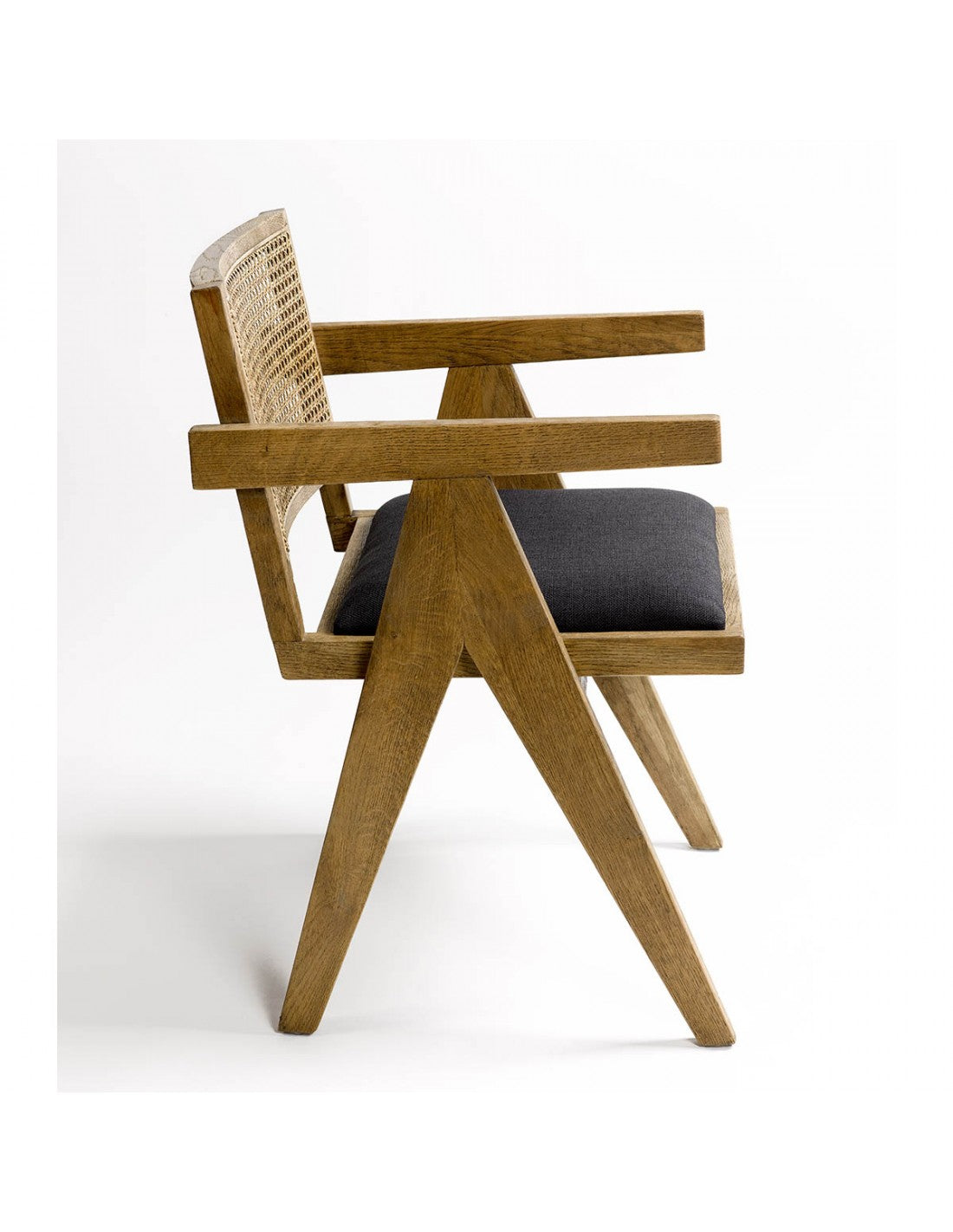 Natural oak chair, grid and linen seat