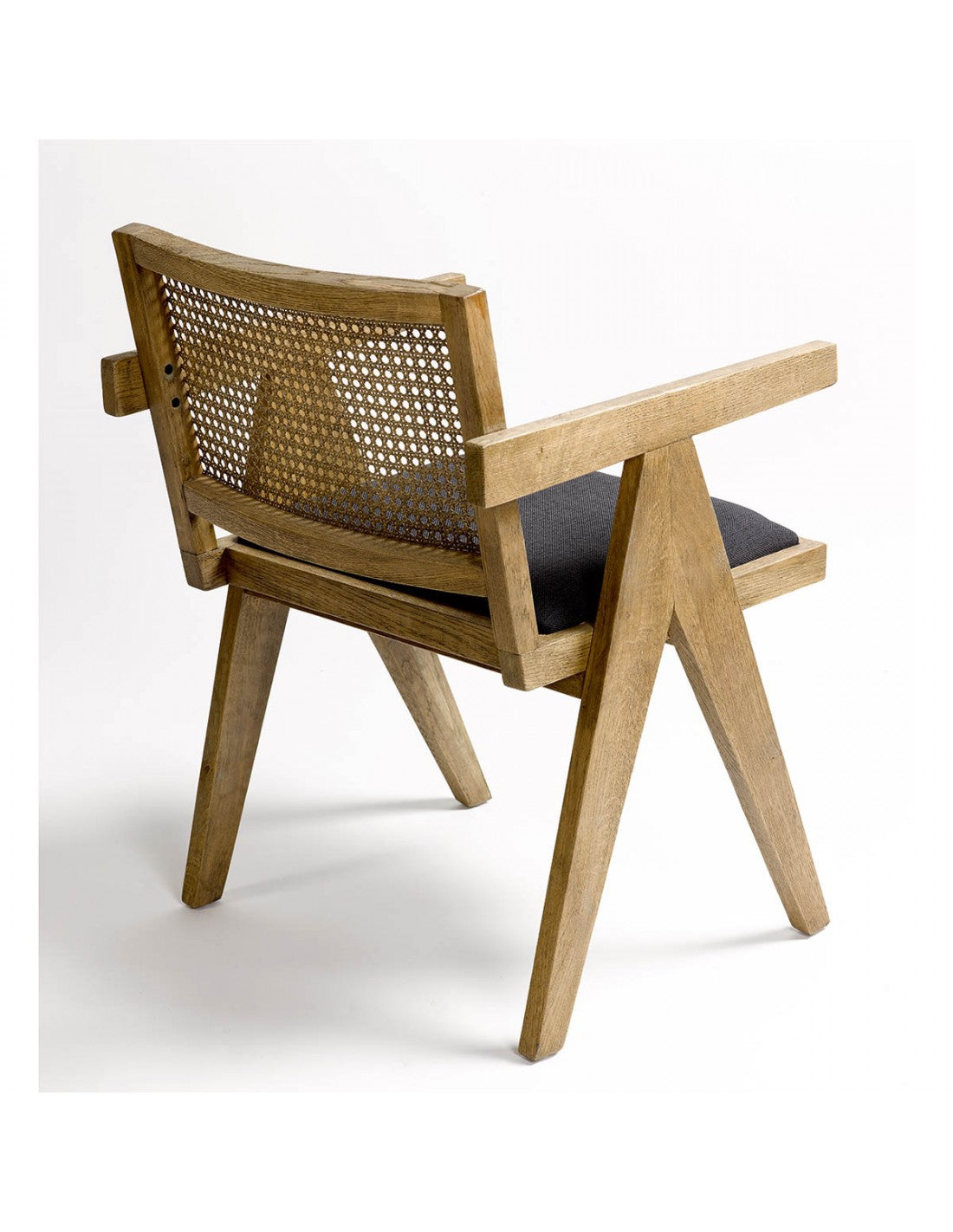 Natural oak chair, grid and linen seat