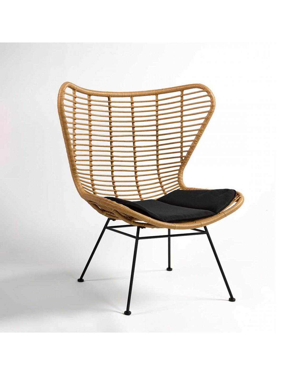 Synthetic fiber and black metal armchair