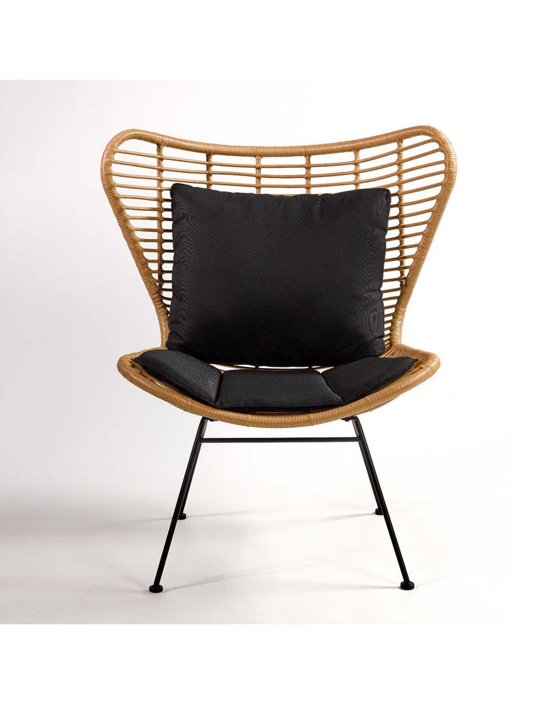 Synthetic fiber and black metal armchair