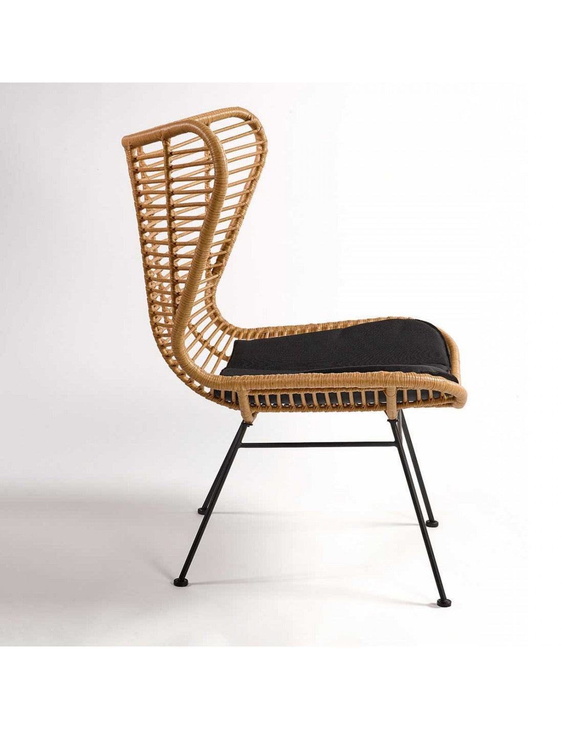 Synthetic fiber and black metal armchair