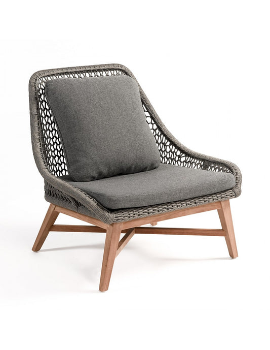 Teak and rope armchair