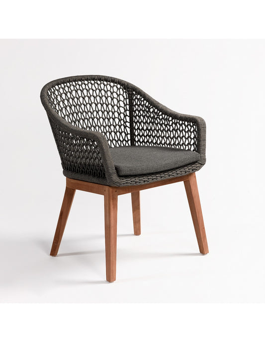 Teak and rope armchair