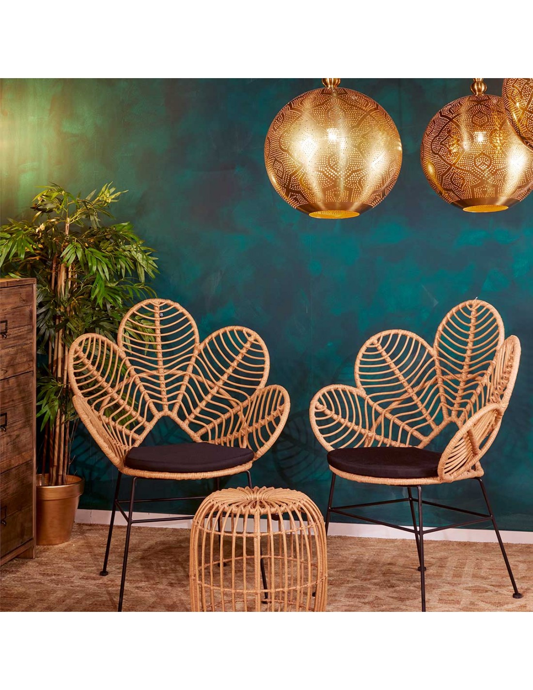 Sillón exterior ratán sintético forma de flor