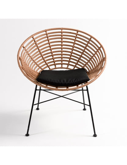 Sillón redondo ratán con pata negra